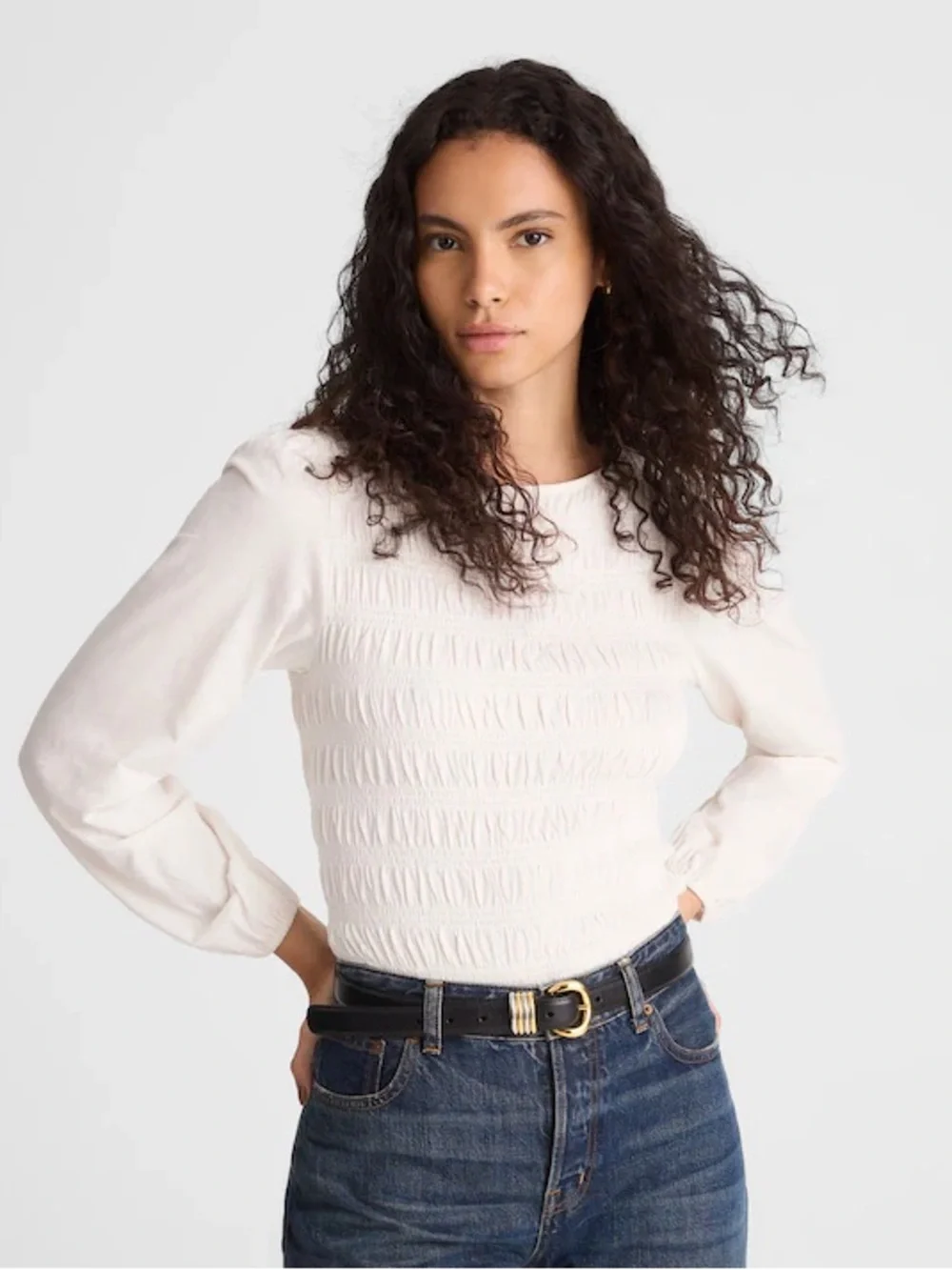 EUC Madewell Smocked Boatneck Top | Vintage Ivory, 100% Cotton, Women’s Plus XXL